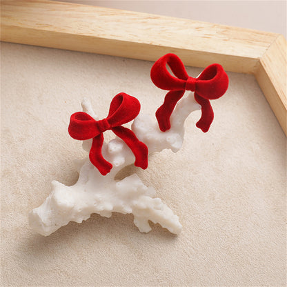 Red Velvet Bow Stud Earrings, stud earrings for women, dainty minimalist design, side view