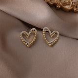 Cubic Zirconia & 18k Gold-Plated Interlocked Openwork Heart Stud Earrings