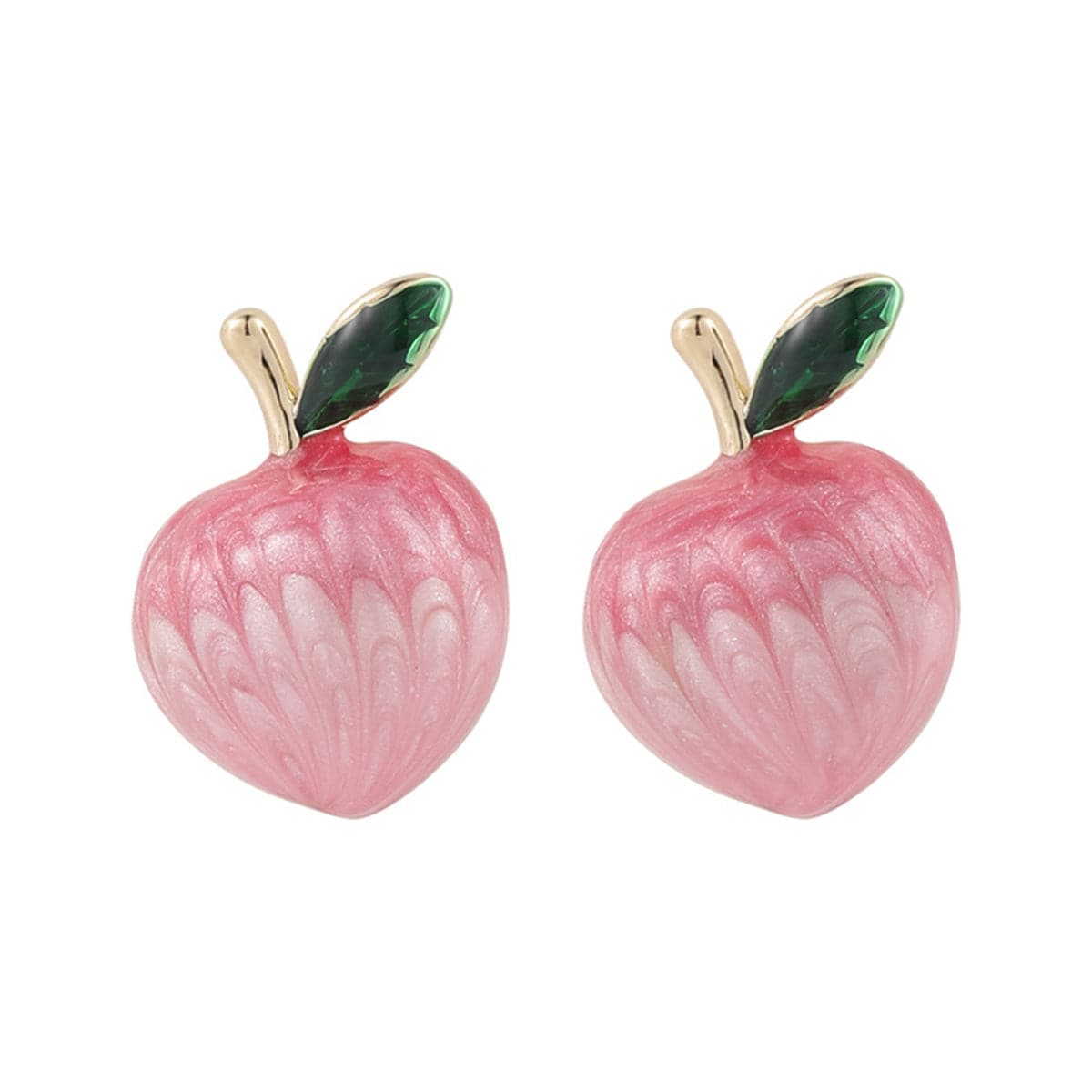 Pink and 18K Gold-Plated Peaches Stud Earrings, gold stud earrings for women, everyday style, side view