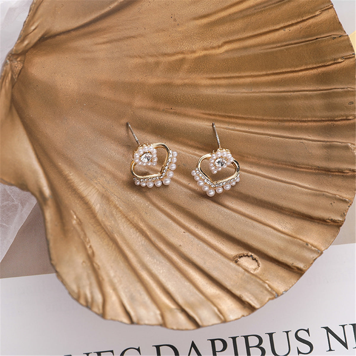 Pearl & Cubic Zirconia Heart Stud Earrings