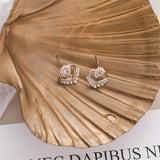 Pearl & Cubic Zirconia Heart Stud Earrings