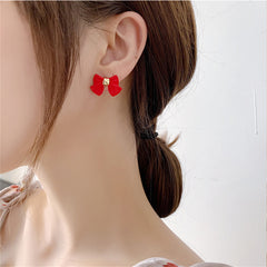Red Enamel & 18K Gold-Plated Bow Stud Earrings