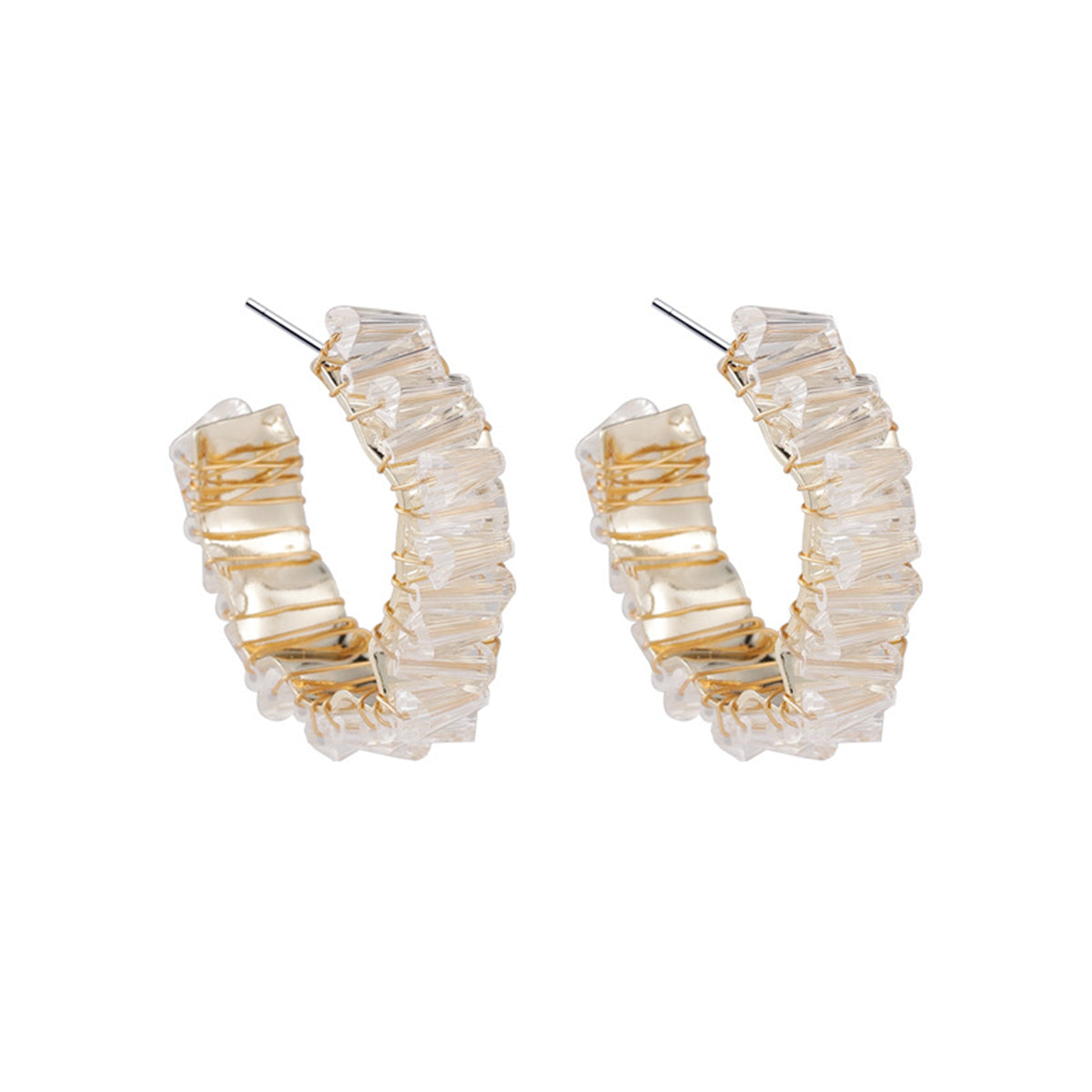 Clear Crystal and 18K Gold-Plated C-Shape Stud Earrings, gold stud earrings for women, everyday style, side view