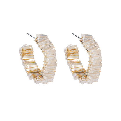 Clear Crystal and 18K Gold-Plated C-Shape Stud Earrings, gold stud earrings for women, everyday style, side view