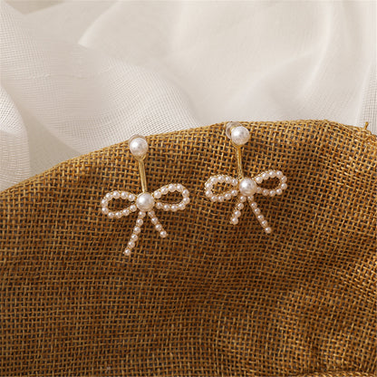 Pearl and 18K Gold-Plated Bow Ear Jackets, gold drop earrings for women, everyday style, side view