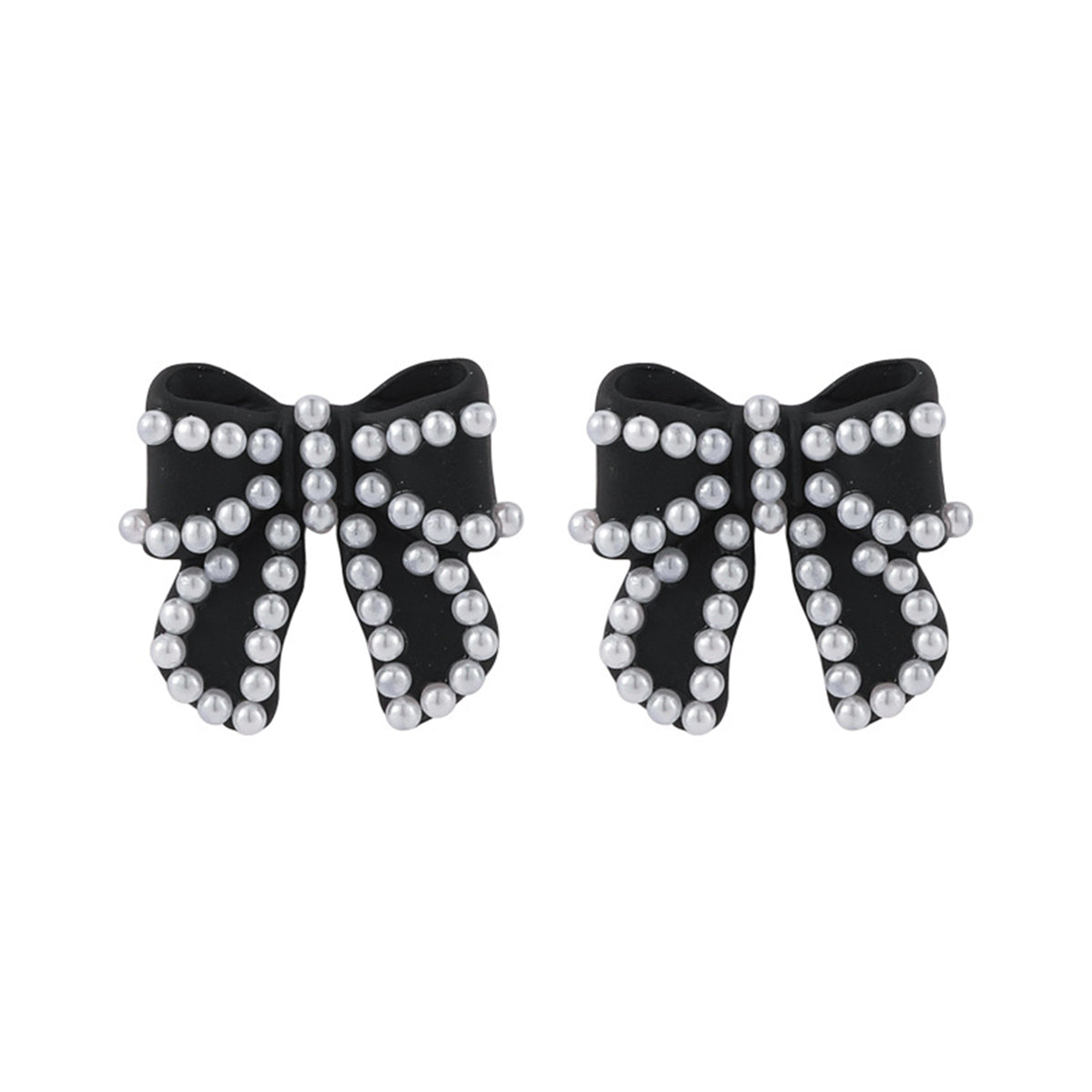 Pearl and Black Enamel Silver-Plated Bow Stud Earrings, silver stud earrings for women, botanical inspired, side view