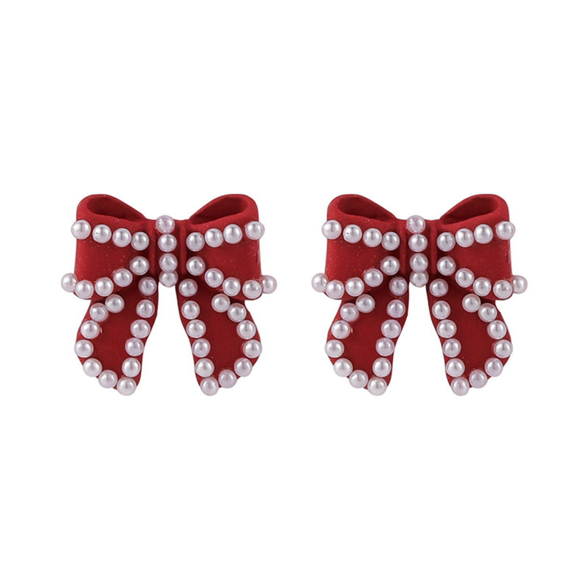 Pearl and Red Enamel Silver-Plated Bow Stud Earrings, silver stud earrings for women, everyday style, detail close-up