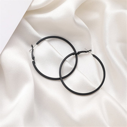 Black Hoop Earrings, dainty minimalist design, front view