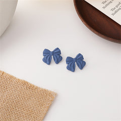 Blue Enamel & Silver-Plated Bow Stud Earrings