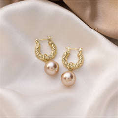 Champagne Pearl & 18K Gold-Plated Rope Huggie Earrings