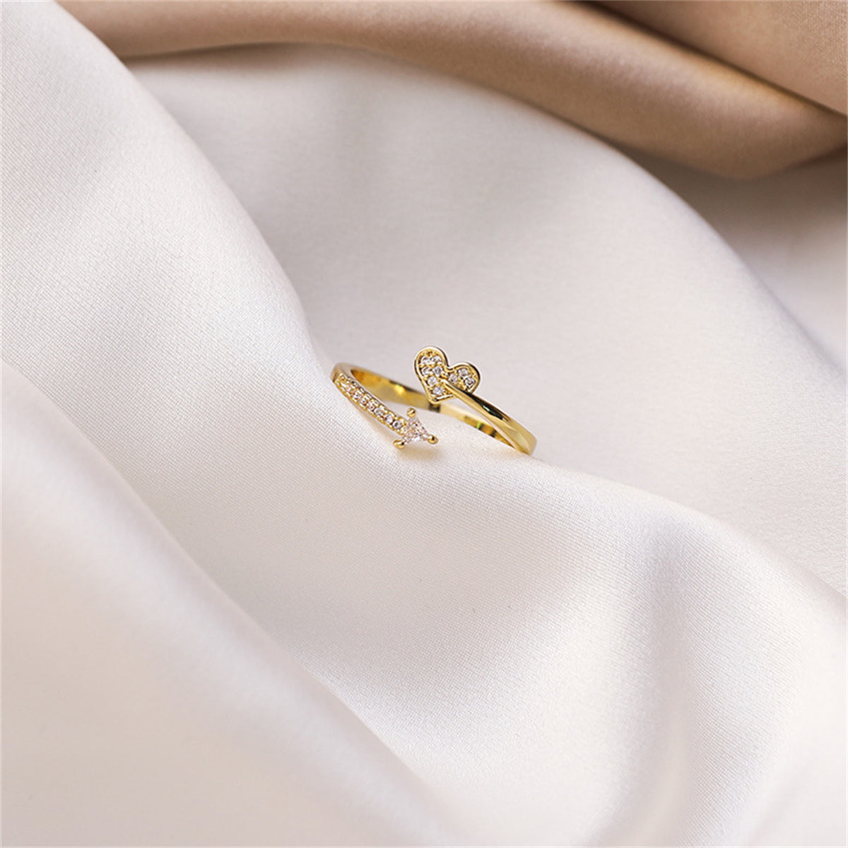 Cubic Zirconia & 18K Gold-Plated Heart Arrow Bypass Ring