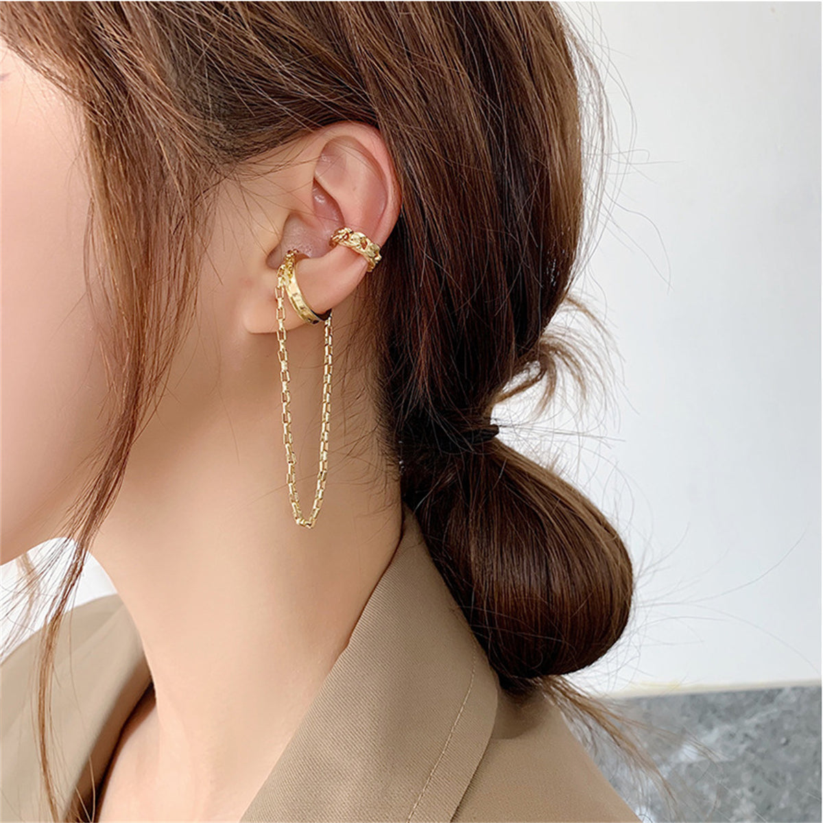 18K Gold-Plated Chain Ear Cuff Set