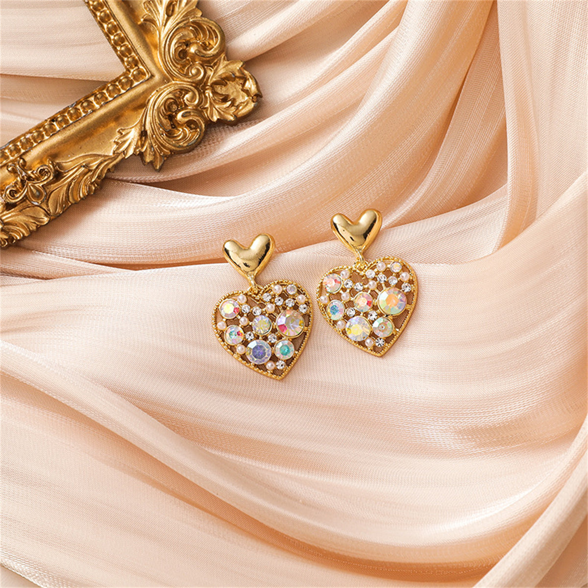 Cubic Zirconia and 18K Gold-Plated Heart Drop Earrings, gold drop earrings for women, everyday style, lifestyle look