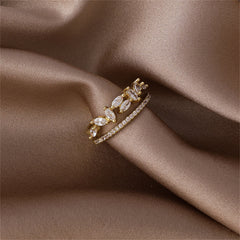 Cubic Zirconia & Crystal 18K Gold-Plated Clustered Marquise Adjustable Band Ring