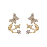 Cubic Zirconia & 18k Gold-Plated Butterfly Stud Earrings
