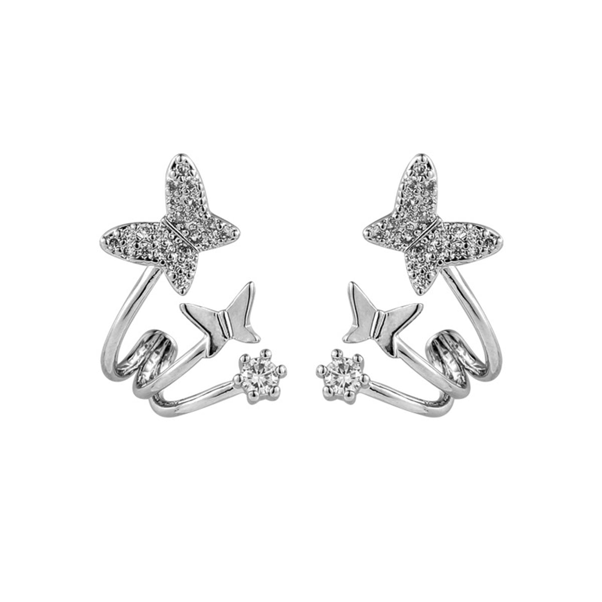 Cubic Zirconia & Silver-Plated Butterfly Stud Earrings