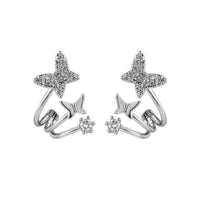 Cubic Zirconia & Silver-Plated Butterfly Stud Earrings