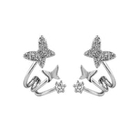 Cubic Zirconia & Silver-Plated Butterfly Stud Earrings