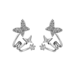 Cubic Zirconia & Silver-Plated Butterfly Stud Earrings