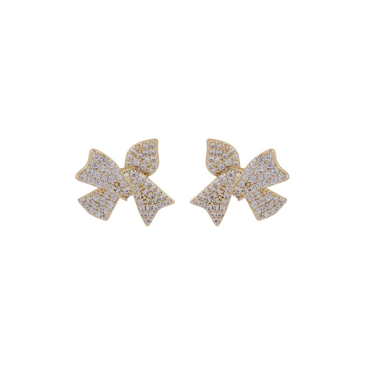 Cubic Zirconia and 18K Gold-Plated Bow Stud Earrings, gold stud earrings for women, elegant gift for her, front view
