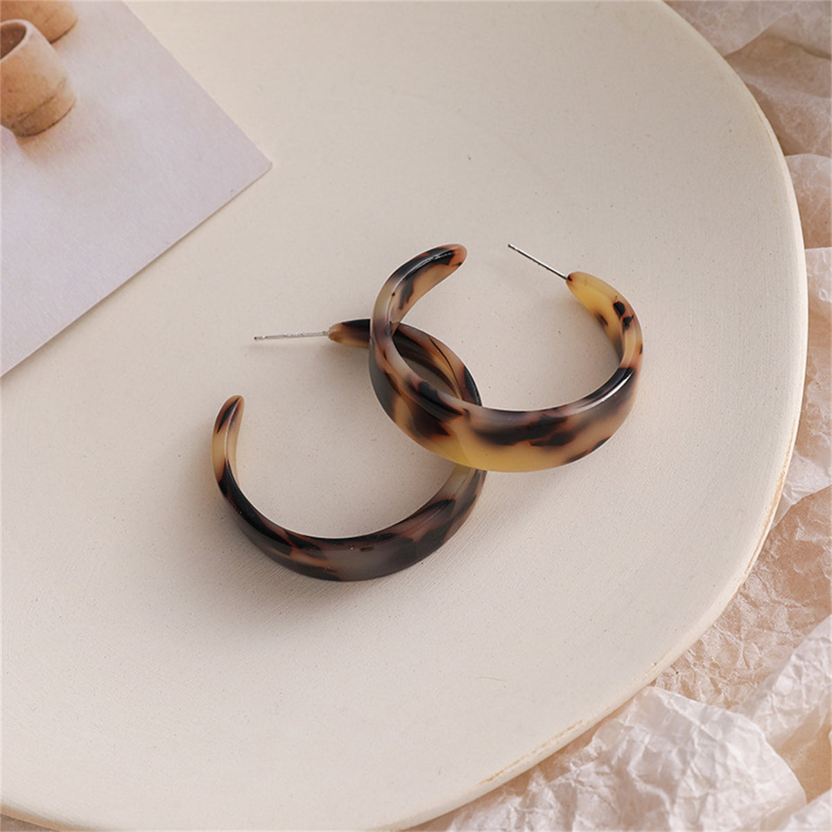 Brown & Beige Tortoise Hoop Earrings