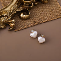 Pearl & Cubic Zirconia Heart Stud Earrings