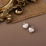 Pearl & Cubic Zirconia Heart Stud Earrings