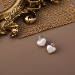 Pearl & Cubic Zirconia Heart Stud Earrings