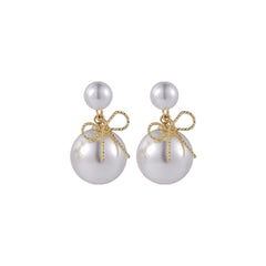 Pearl & 18K Gold-Plated Bow Drop Earrings