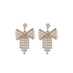 Pearl & Cubic Zirconia 18K Gold-Plated Bow Tassel Drop Earrings