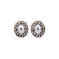 Silver Plated & Imitation Pearl Oval Stud Earrings