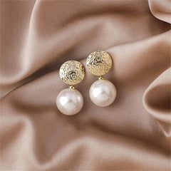 White Pearl & 18K Gold-Plated Etched Circle Drop Earrings