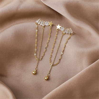 Cubic Zirconia and 18K Gold-Plated Star Chain Chandelier Drop Earrings, gold drop earrings for women, front view