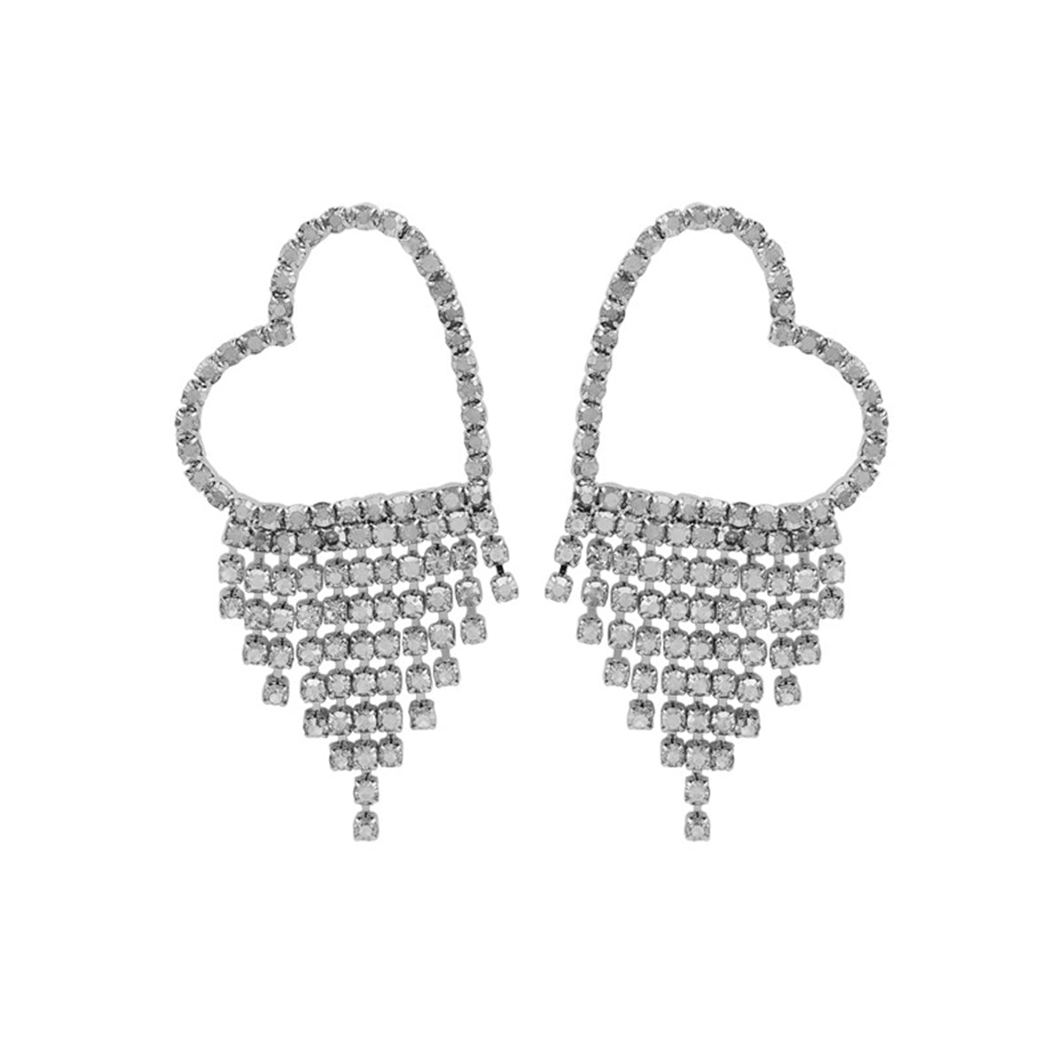 Cubic Zirconia and Silver-Plated Heart Tassel Drop Earrings, silver drop earrings for women, detail close-up