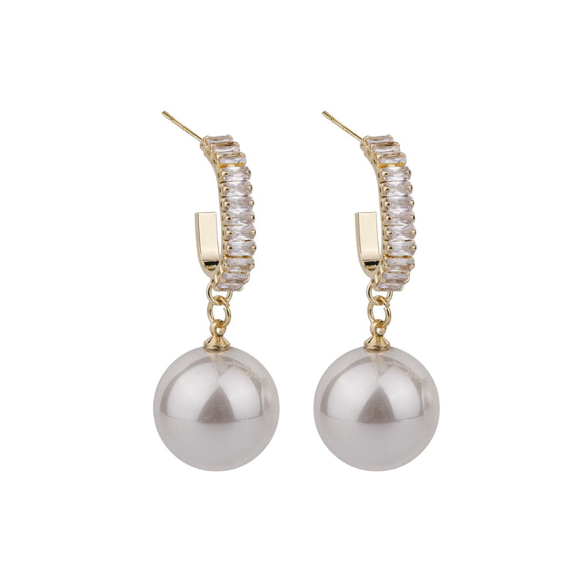Pearl and Cubic Zirconia Drop Earrings, drop earrings for women, dainty minimalist design, side view
