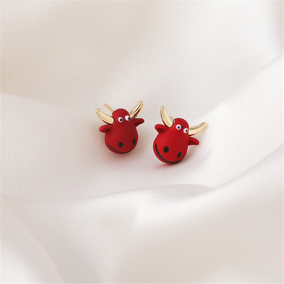 Red Polymer Clay & 18K Gold-Plated Cattle Stud Earrings