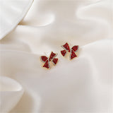 Red Cubic Zirconia & 18k Gold-Plated Bow Stud Earrings