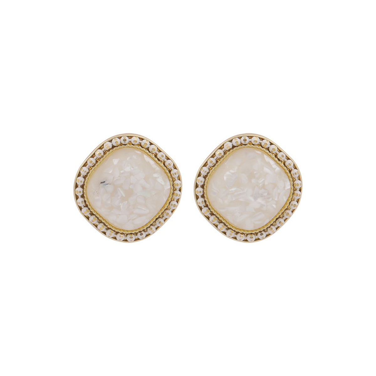 White Resin and 18K Gold-Plated Square Stud Earrings, gold stud earrings for women, dainty minimalist design, side view
