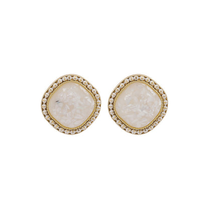 White Resin and 18K Gold-Plated Square Stud Earrings, gold stud earrings for women, dainty minimalist design, side view