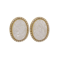 White Resin & 18k Gold-Plated Oval Stud Earrings