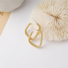 Chic 18K gold-plated beaded hoop earrings in an open rectangle design, perfect for enhancing your everyday elegance.