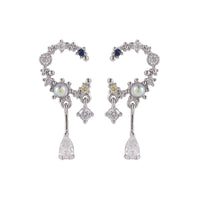Cubic Zirconia & Silver Plated Ornate Drop Earrings