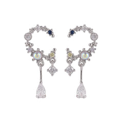 Crystal & Cubic Zirconia Silver-Plated Half Moon Charm Drop Earrings