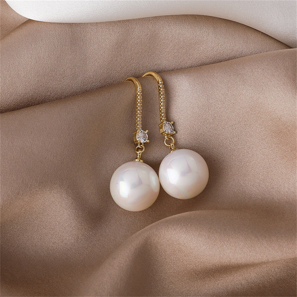 White Pearl & Cubic Zirconia 18K Gold-Plated Ball Drop Earrings