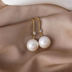 White Pearl & Cubic Zirconia 18K Gold-Plated Ball Drop Earrings