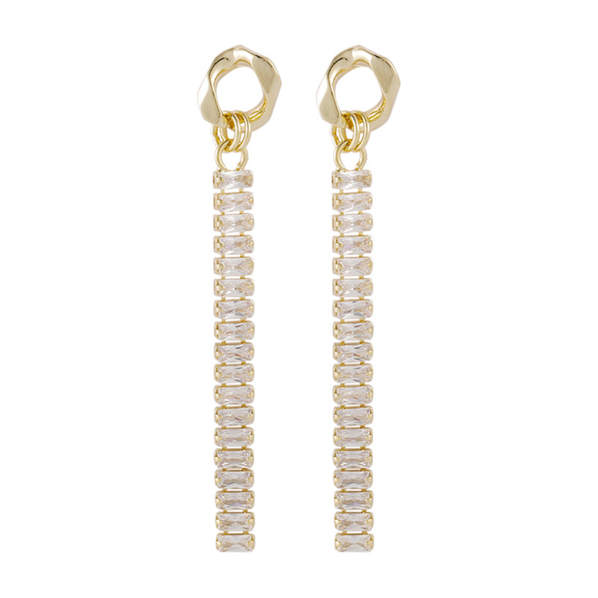 Crystal and 18K Gold-Plated Baguette-Cut Drop Earrings, gold drop earrings for women, everyday style, front view