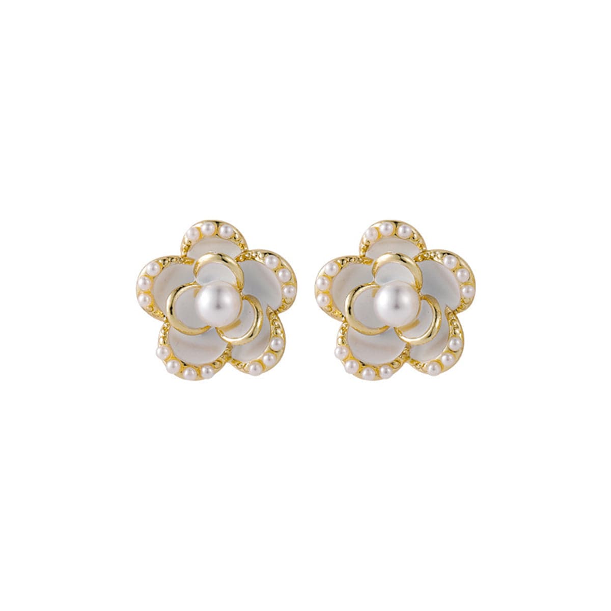Pearl & Enamel 18K Gold Plated Flower Stud Earrings