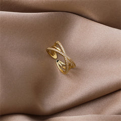 Cubic Zirconia & 18K Gold-Plated Crisscross Arrow Adjustable Band Ring