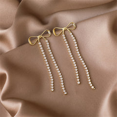 Cubic Zirconia & 18K Gold-Plated Bow Tassel Drop Earrings