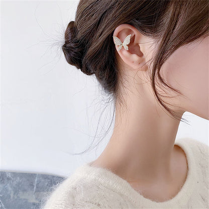 Cubic Zirconia and 18K Gold-Plated Butterfly Ear Cuffs, gold earrings for women, elegant gift for her, front view